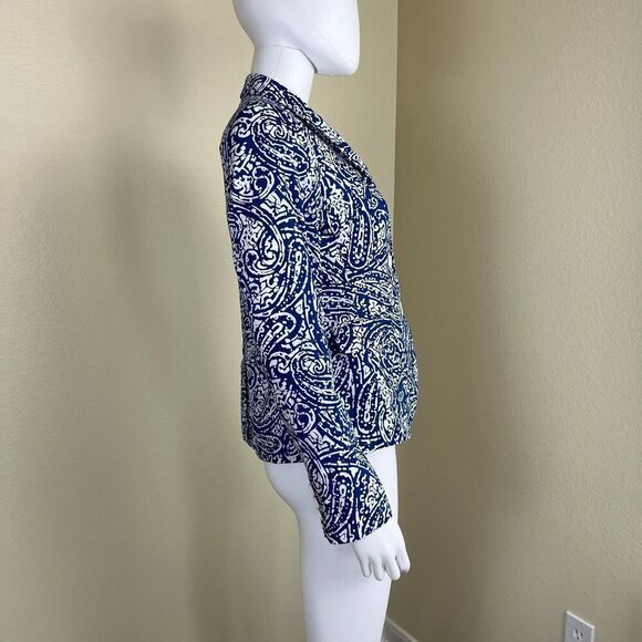 Talbots Womens Size 2 Blue Pasiley Cotton Double Breasted Blazer Jacket Nautical - Picture 7 of 15
